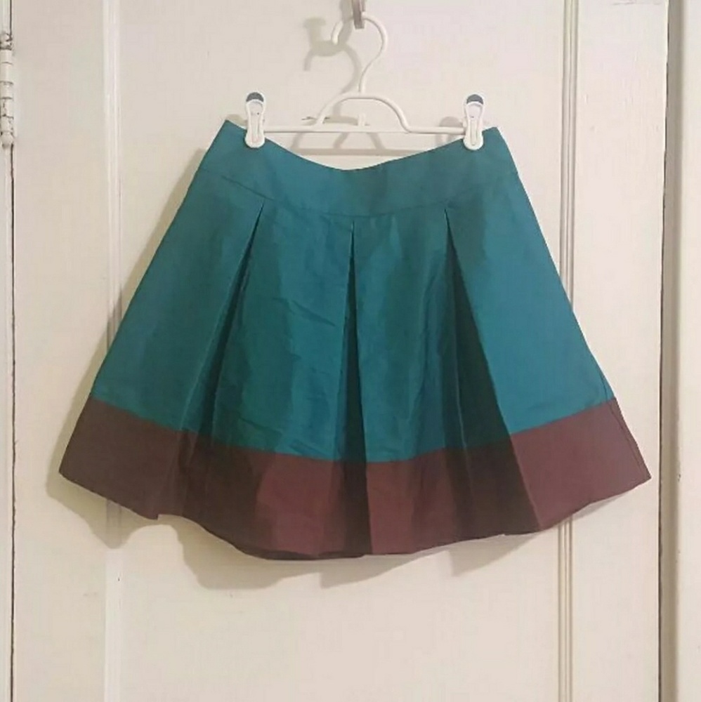 H&M Teal/Brown Box Plead Mini Skirt